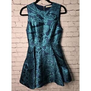 Alice + Olivia Stasia Metallic Brocade Pleated Mini Dress Turquoise Size Small 2